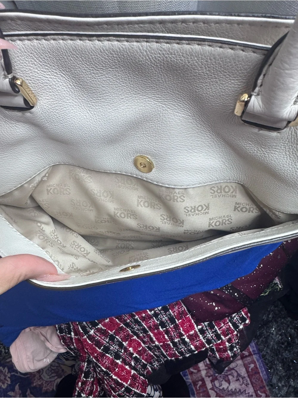 Michael Kors White & Brown Leather Satchel with Gold Hardware
